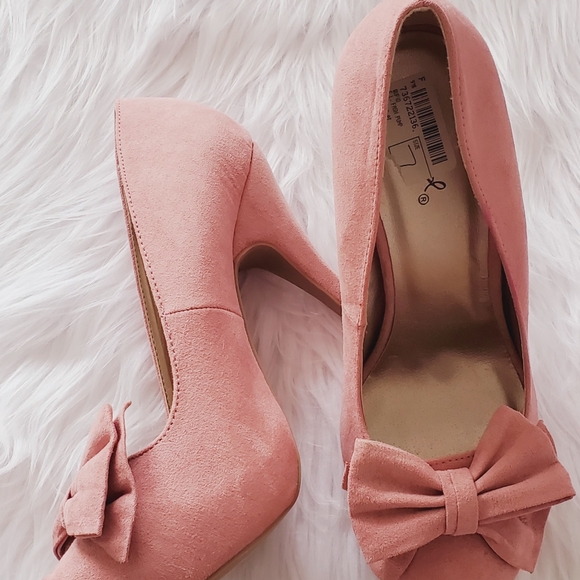 Qupid women pink high heel shoes with a bow - Picture 2 of 8